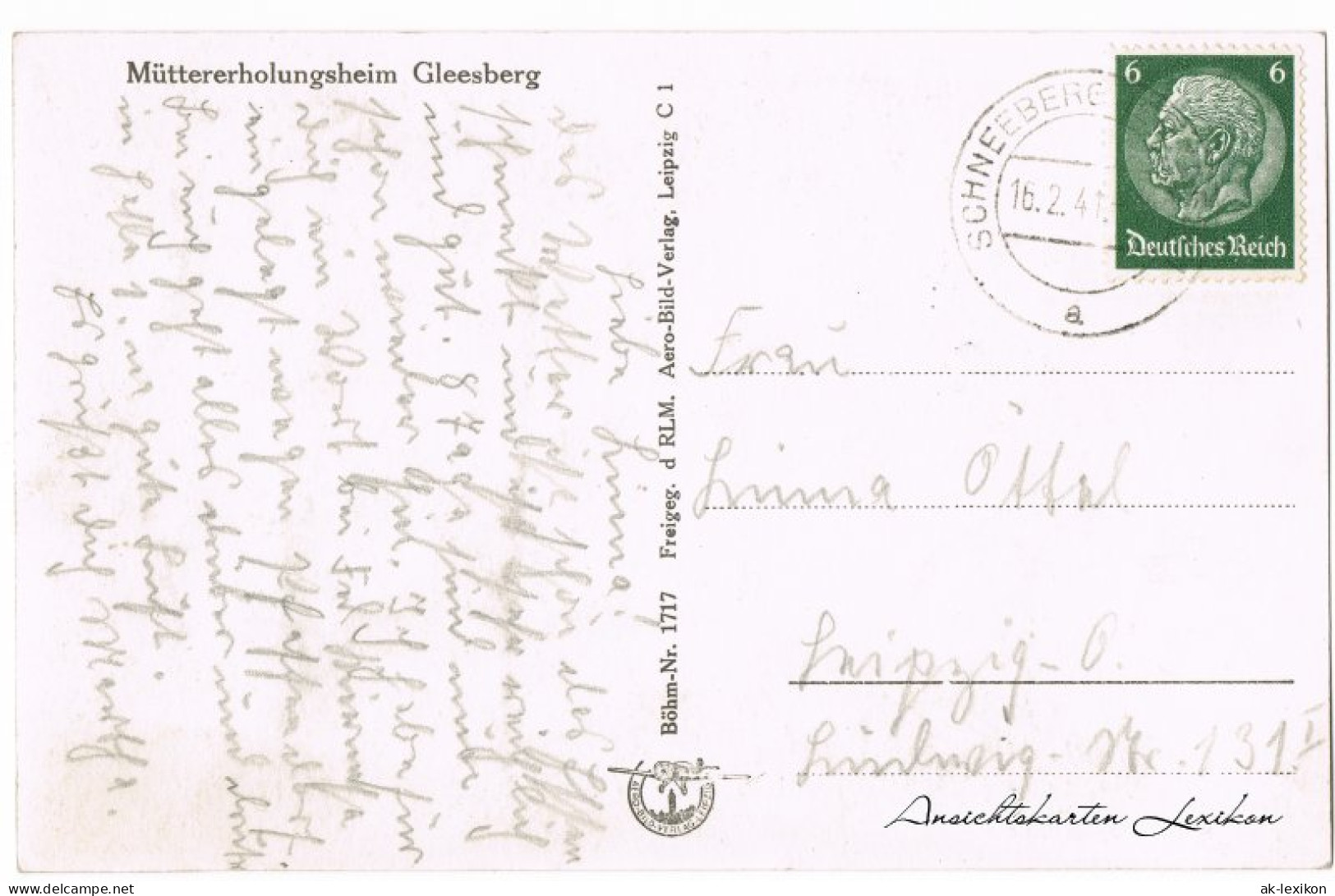 Ansichtskarte Schneeberg (Erzgebirge) Luftbild Heilstätte Gleesberg 1941  - Schneeberg