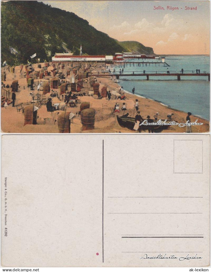 Ansichtskarte Sellin Belebter Strand - Strandhalle 1916  - Sellin