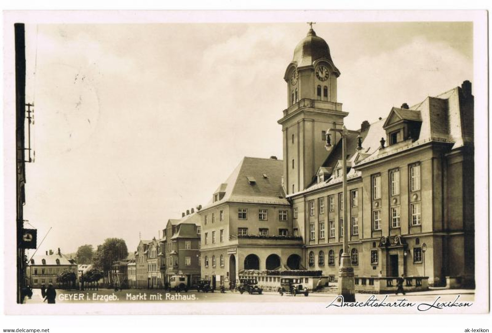 Ansichtskarte Geyer Markt, Rathaus Und Autos 1931  - Geyer