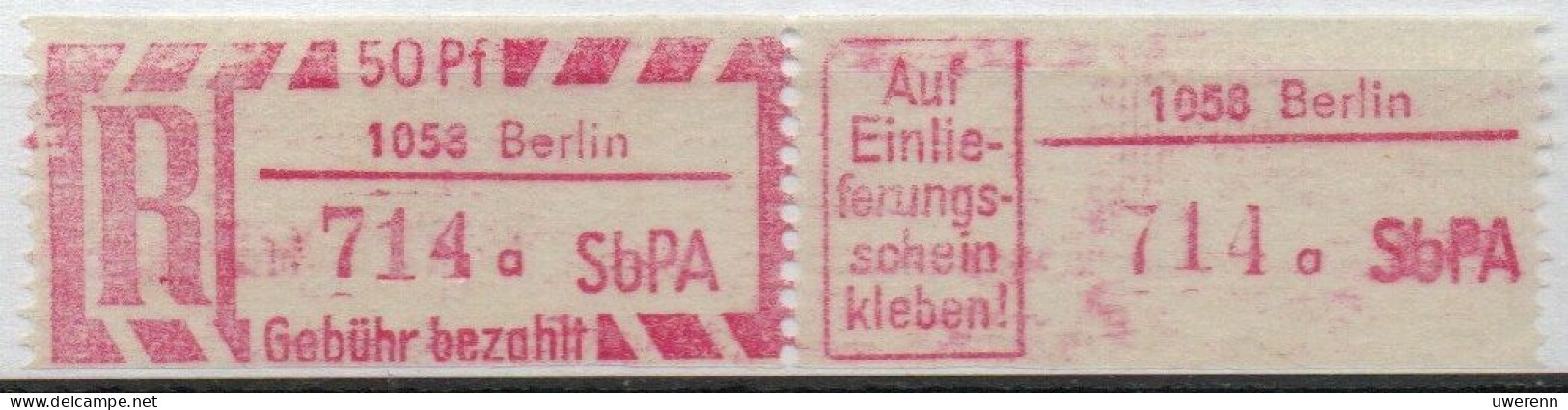 DDR Einschreibemarke Berlin SbPA Postfrisch, EM2B-1058aI Zh - R-Zettel