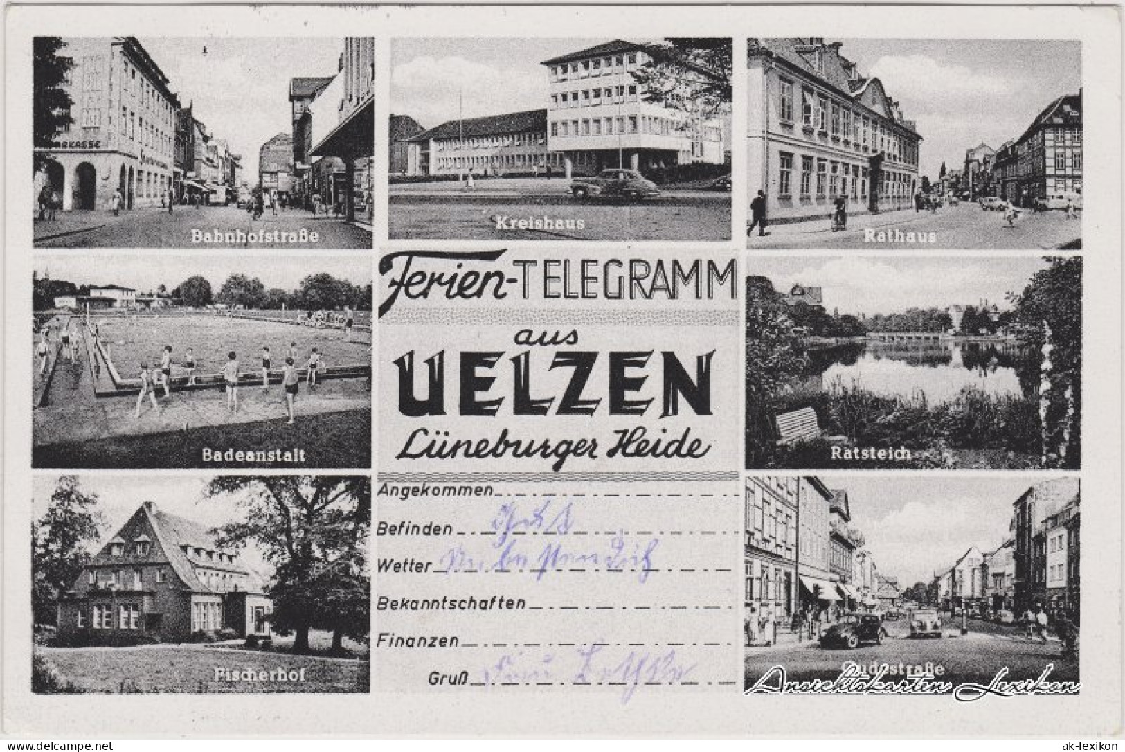 Ansichtskarte Uelzen Mehrbild: Schwimmbad, Bahnhofstraße, Ratsteich 1955  - Uelzen