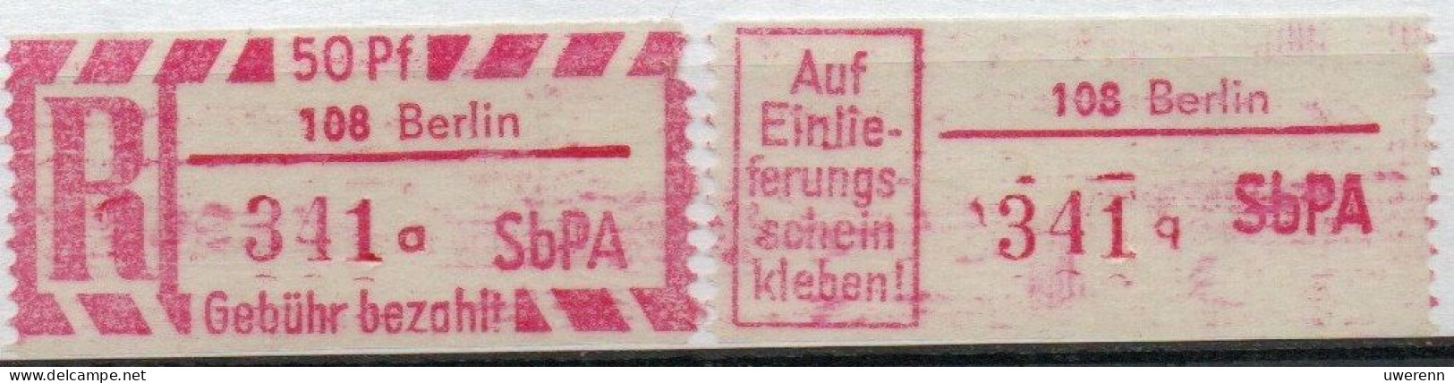 DDR Einschreibemarke Berlin SbPA Postfrisch, EM2B-108aI(2) Gt - R-Zettel