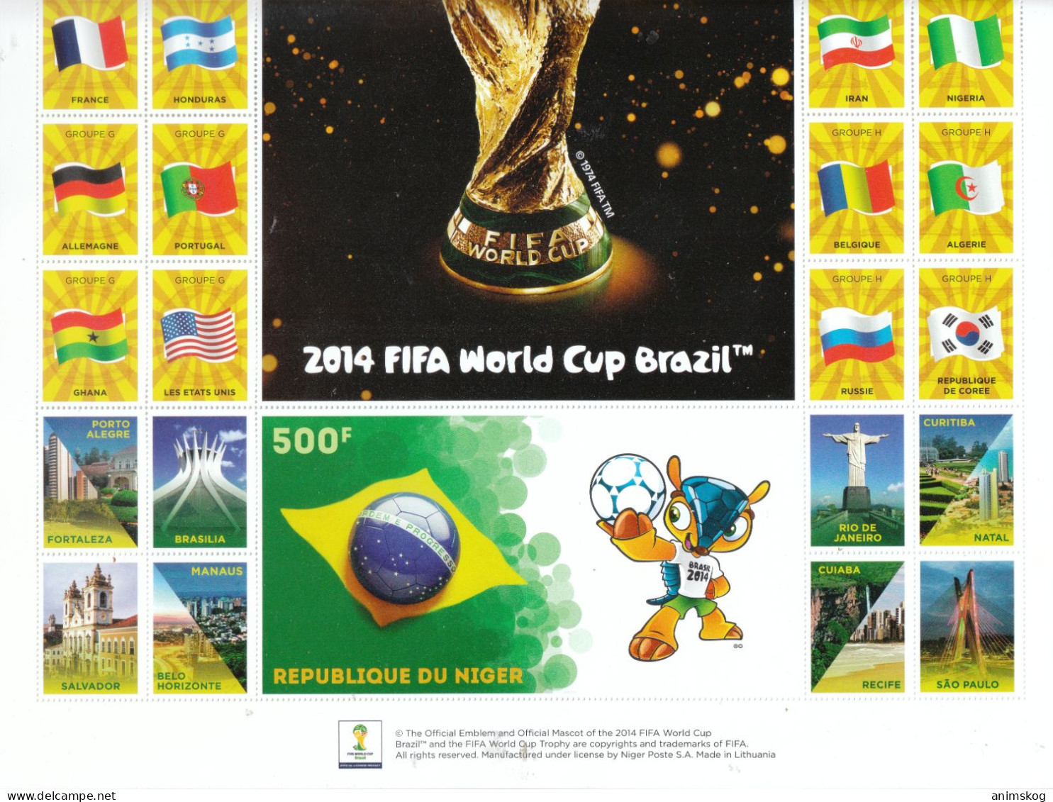 Guinea-Bissau 2014**, Fußball-WM Brasilien, Großbogen 2x A4, Kaktus / Guinea-Bissau 2014, MNH, Soccer World Championship - Cactus