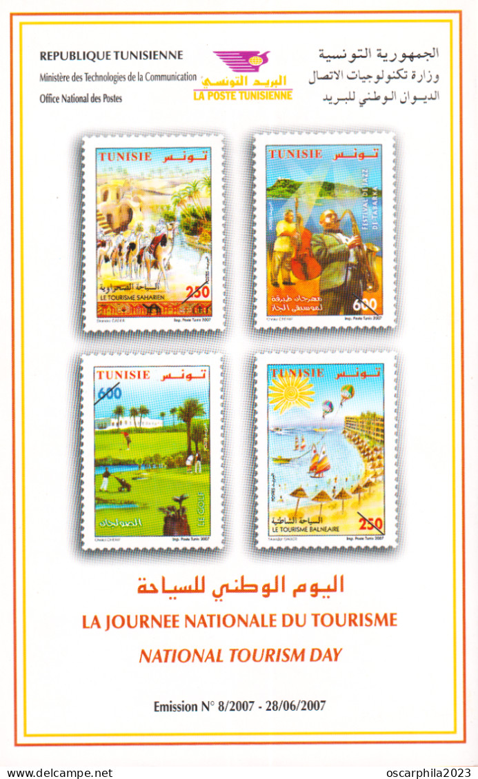 2007-Tunisie/Y&T1596-1599 - La Journée Nationale Du Tourisme, Série Compléte- Bl4 Coin Daté 16V-MNH*****+prospectus - Other & Unclassified