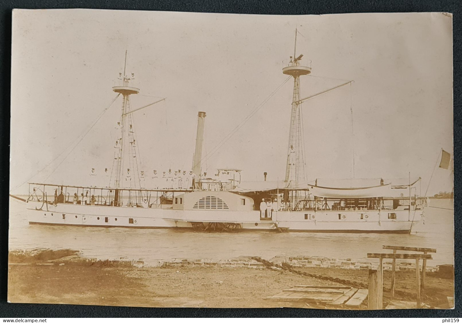 Superbe Photographie De L'USS Ashuelot, Canonnière Américaine Dans Les Eaux Japonaises Vers 1875 - Bateaux