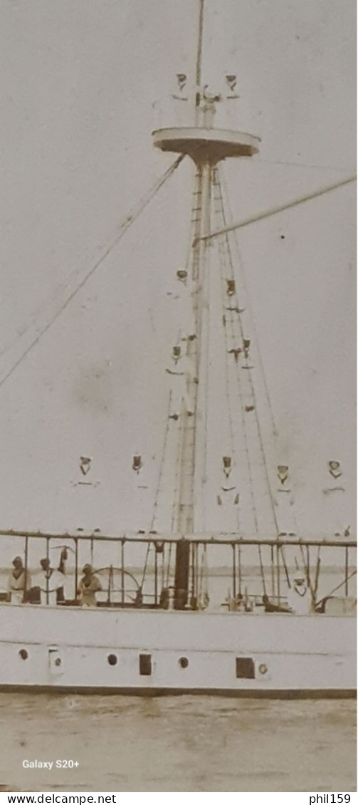 Superbe Photographie De L'USS Ashuelot, Canonnière Américaine Dans Les Eaux Japonaises Vers 1875 - Boats