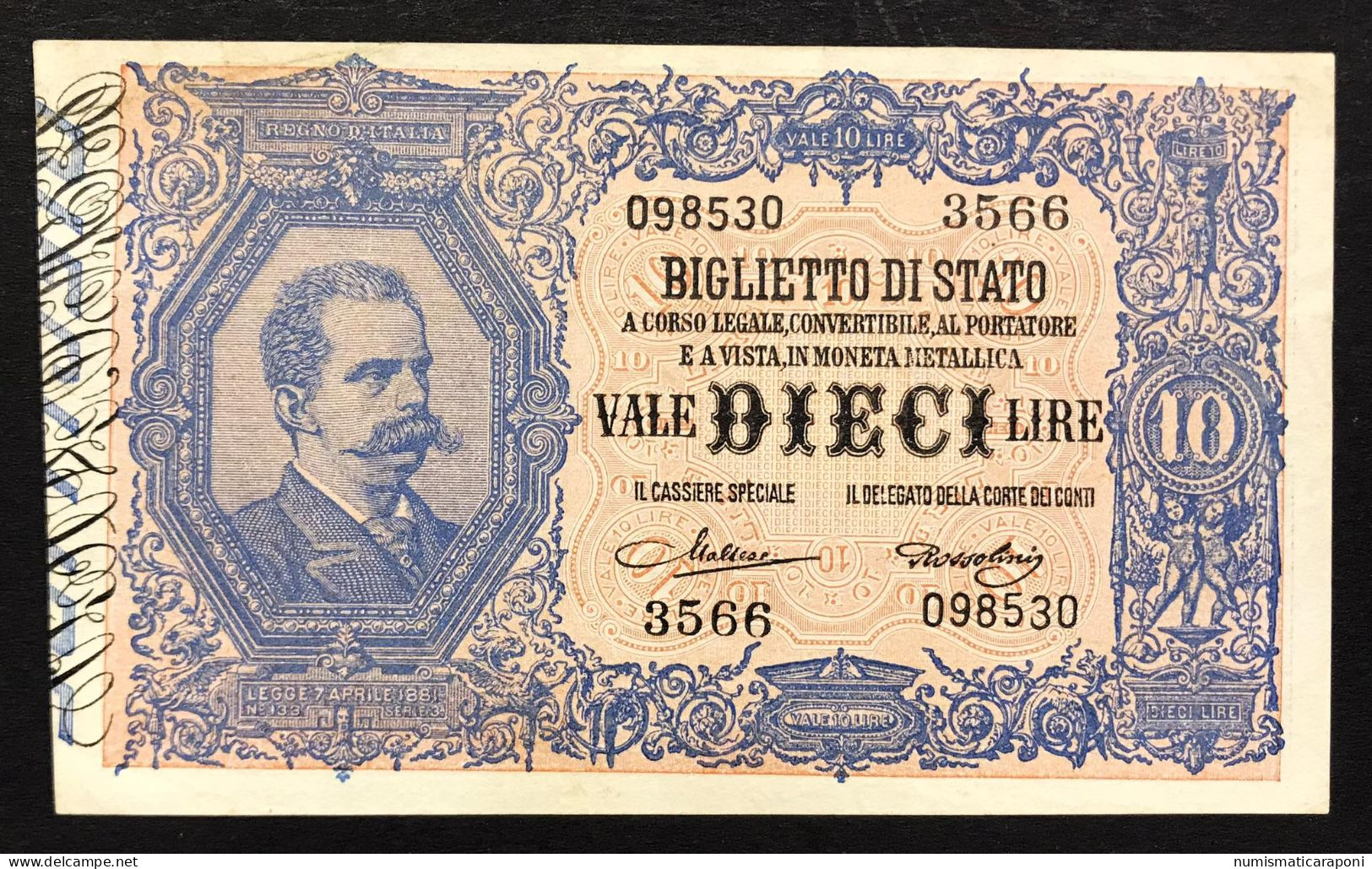 10 Lire Vitt. Em. III° Effige Umberto I° 19 09 1923 Maltese Rossolini Rara Bb/spl Lotto 2907 - Regno D'Italia – 1 Lira