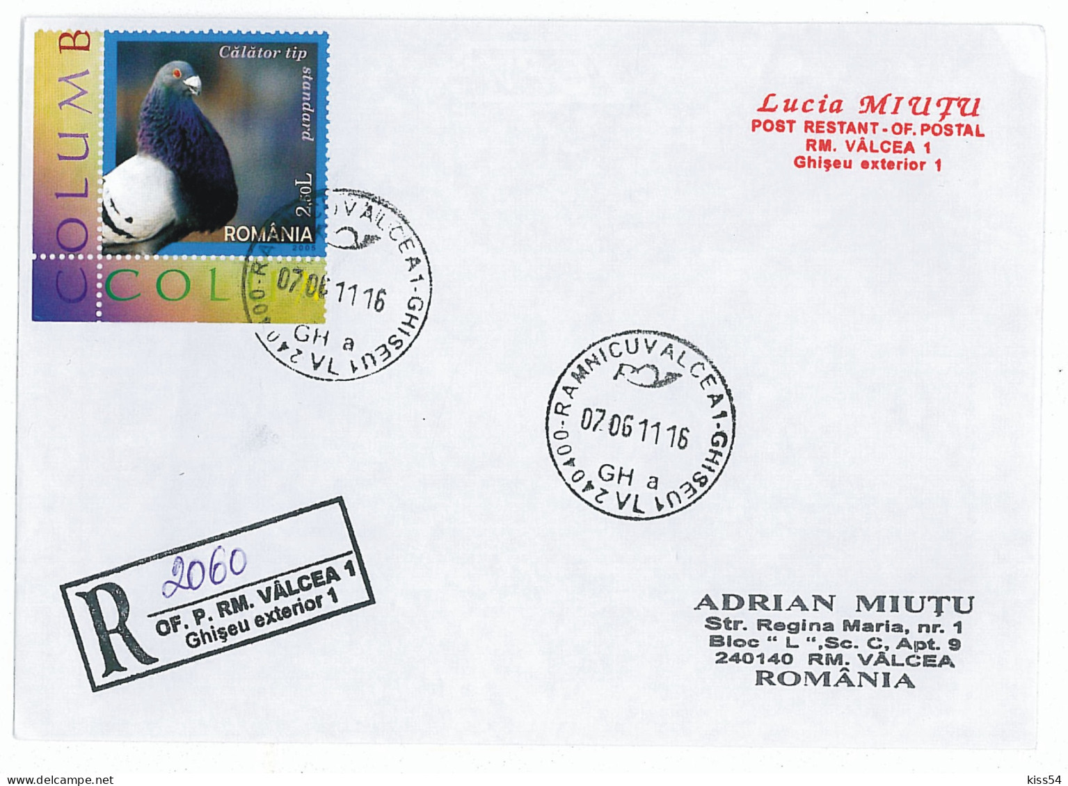 NCP 36 - 2060-a DOVE, Romania - Registered - 2011 - Piccioni & Colombe