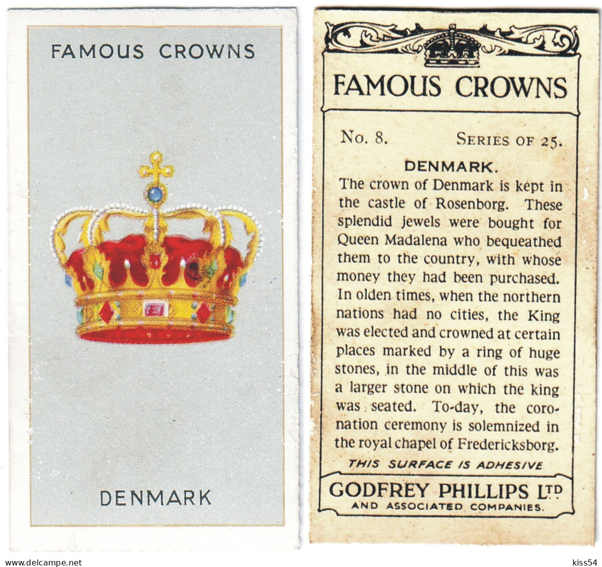 CR 4 - 8b Famous Crown, DENMARK, Oueen MADALENA - Godfrey Phillips -1938 - Phillips / BDV