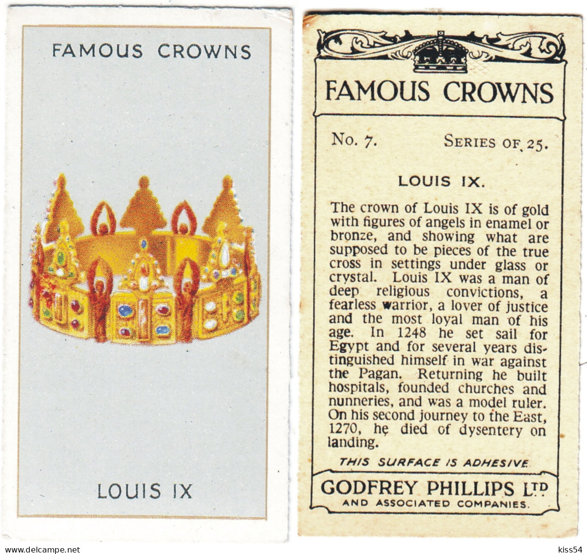CR 4 - 7b Famous Crown, FRANCE, King LOUIS IX - Godfrey Phillips -1938 - Phillips / BDV