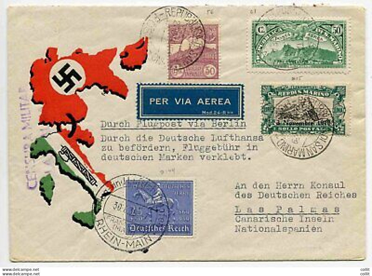 Fuhrer/Dux - Posta Aerea N. 1 Su Busta Viaggiata - Ungebraucht