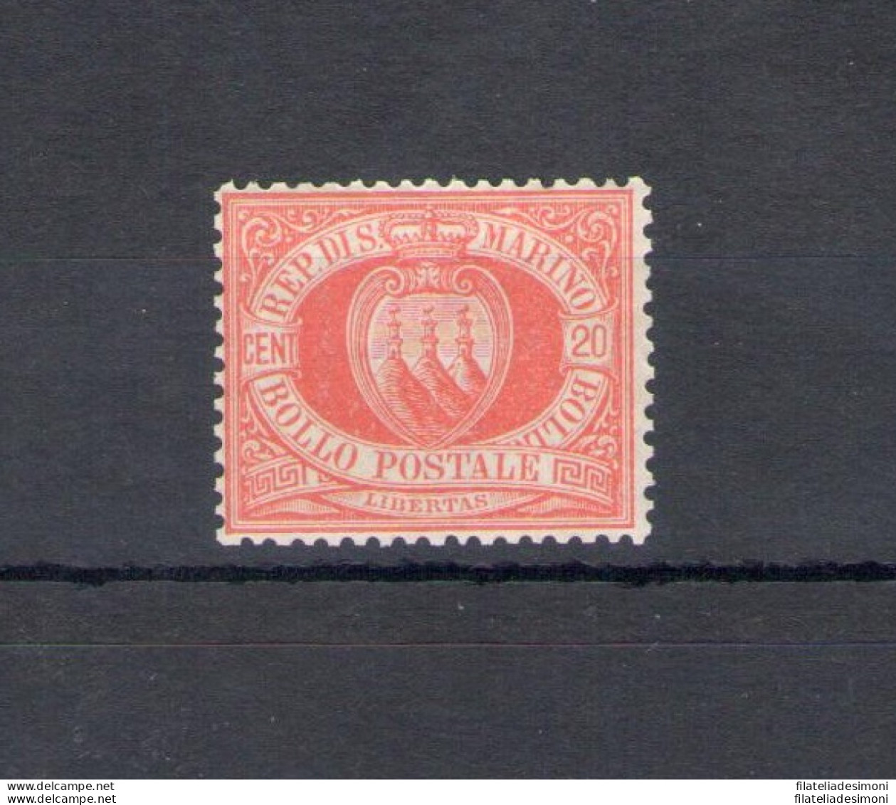 1877 SAN MARINO, N. 4 - 20 Cent. Rosso, MNH** - Autres & Non Classés