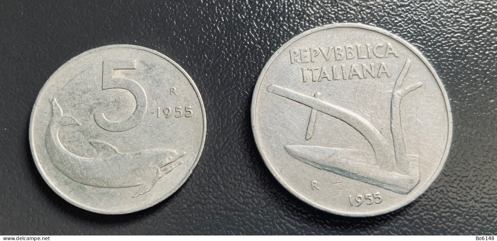 ITALIA - 1955 - 5 Lire Delfino + 10 Lire Spiga - 10 Lire