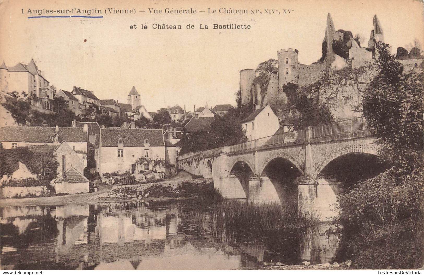 FRANCE - Angles Sur L'Anglin (Vienne) -Vue Générale - Le Château Et Le Château De La Bastillette- Carte Postale Ancienne - Chatellerault