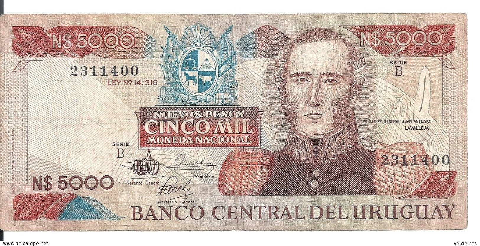 URUGUAY 5000 NUEVOS PESOS ND1983 VF P 65 - Uruguay