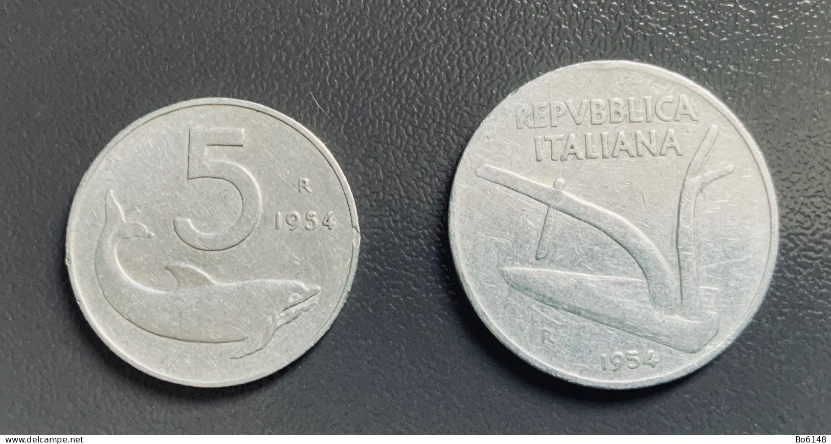 ITALIA  - 1954 - 5 Lire Delfino + 10 Lire Spiga - 5 Liras