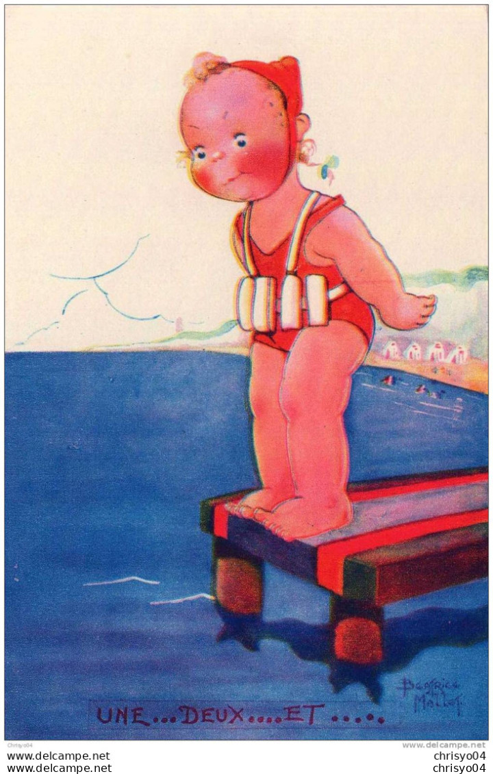 < ILLUSTRATEUR BEATRICE MALLET ENFANT EN MAILLOT DE BAIN "UNE...DEUX....ET...." COMITE DE L'ENFANCE - Mallet, B.