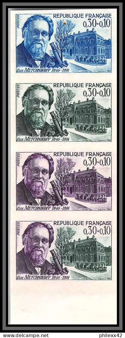 France N°1474 Elie Metchnikoff Biologiste Medecin Biology Essais Essai Color Proof Non Dentelé Imperf ** MNH Bande De 4 - Farbtests 1945-…