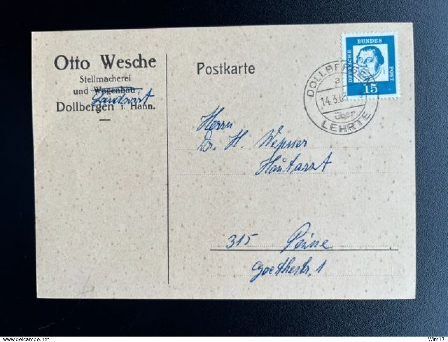 GERMANY 1963 POSTCARD DOLLBERGEN TO PEINE 14-03-1963 DUITSLAND DEUTSCHLAND - Cartoline Private - Usati
