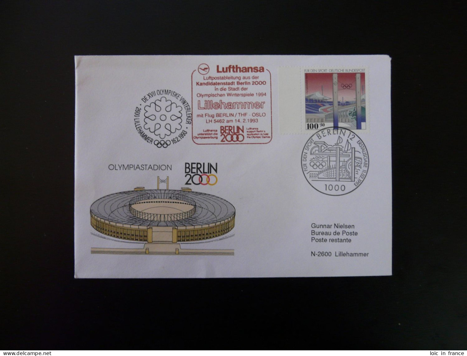 Lettre Vol Special Flight Cover Berlin Oslo Announcing Lillehammer Olympic Games Lufthansa 1993 - Winter 1994: Lillehammer