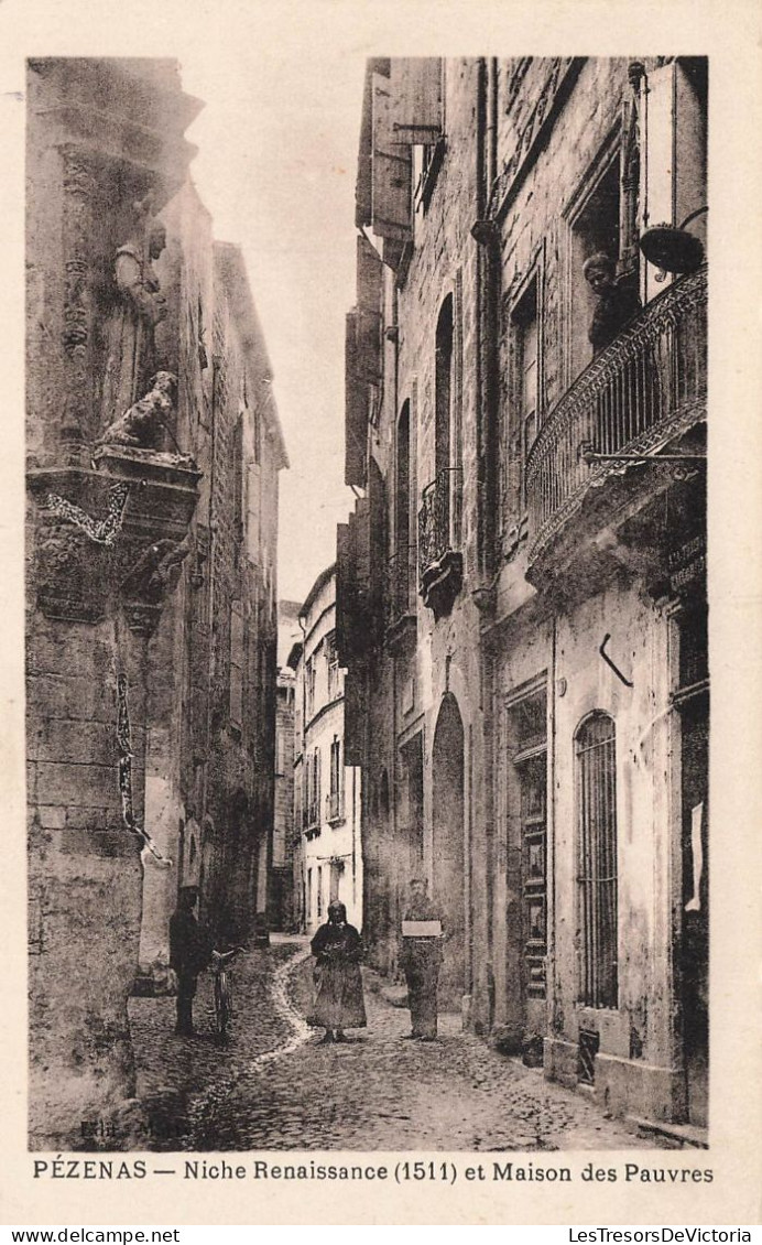 FRANCE - Pézenas - Niche Renaissance 1511 Et Maison Des Pauvres - Carte Postale Ancienne - Pezenas