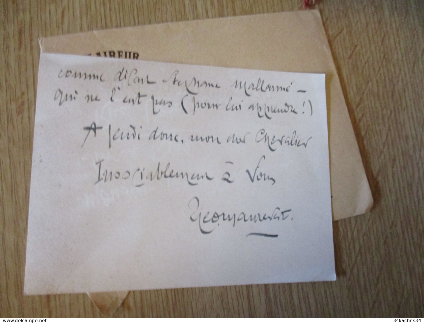 F5 Pièce Autographe Signée Léon MAUREVERT MAUREVEST ? L'éclaireur  De Nice Rédacteur - Schriftsteller