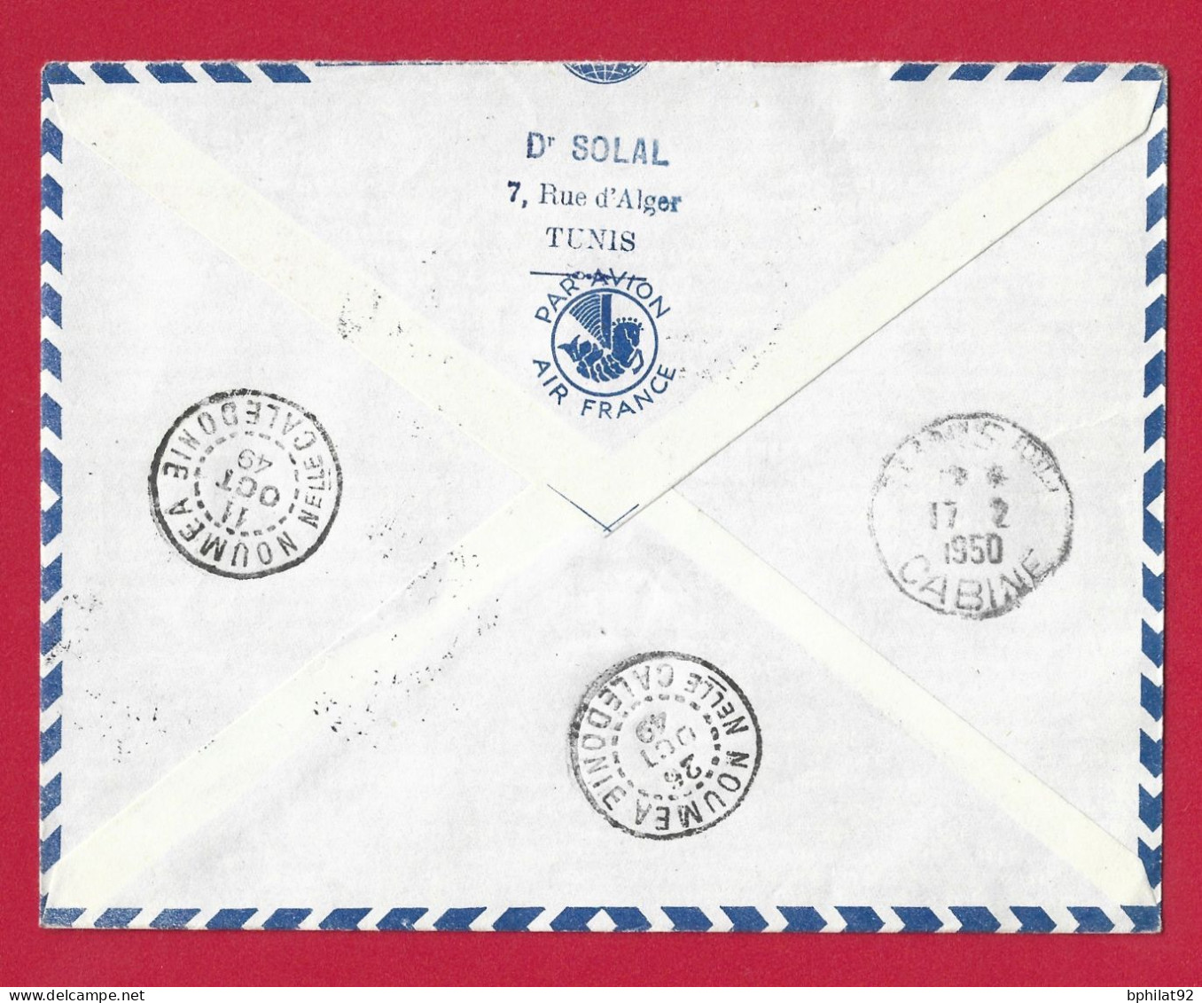 !!! PA, LETTRE RECOMMANDÉE NON RÉCLAMÉE, INAUGURATION DE LA LIGNE AÉRO-POSTALE DE PARIS-SAIGON-NOUMÉA, VIA TUNIS, 1949 - Airmail