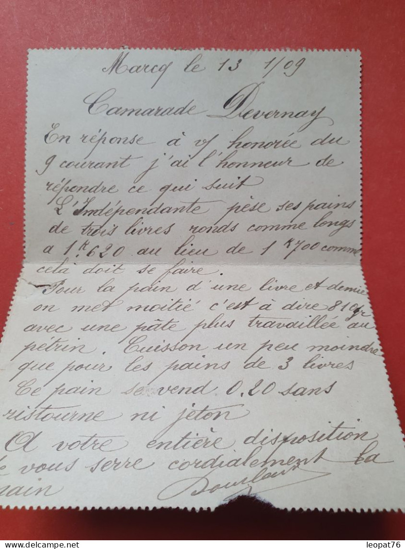 Entier Postal De Marcq En Bareuil Au Départ De Lille Pour Lille En 1909 - Réf 3078 - Cartes-lettres