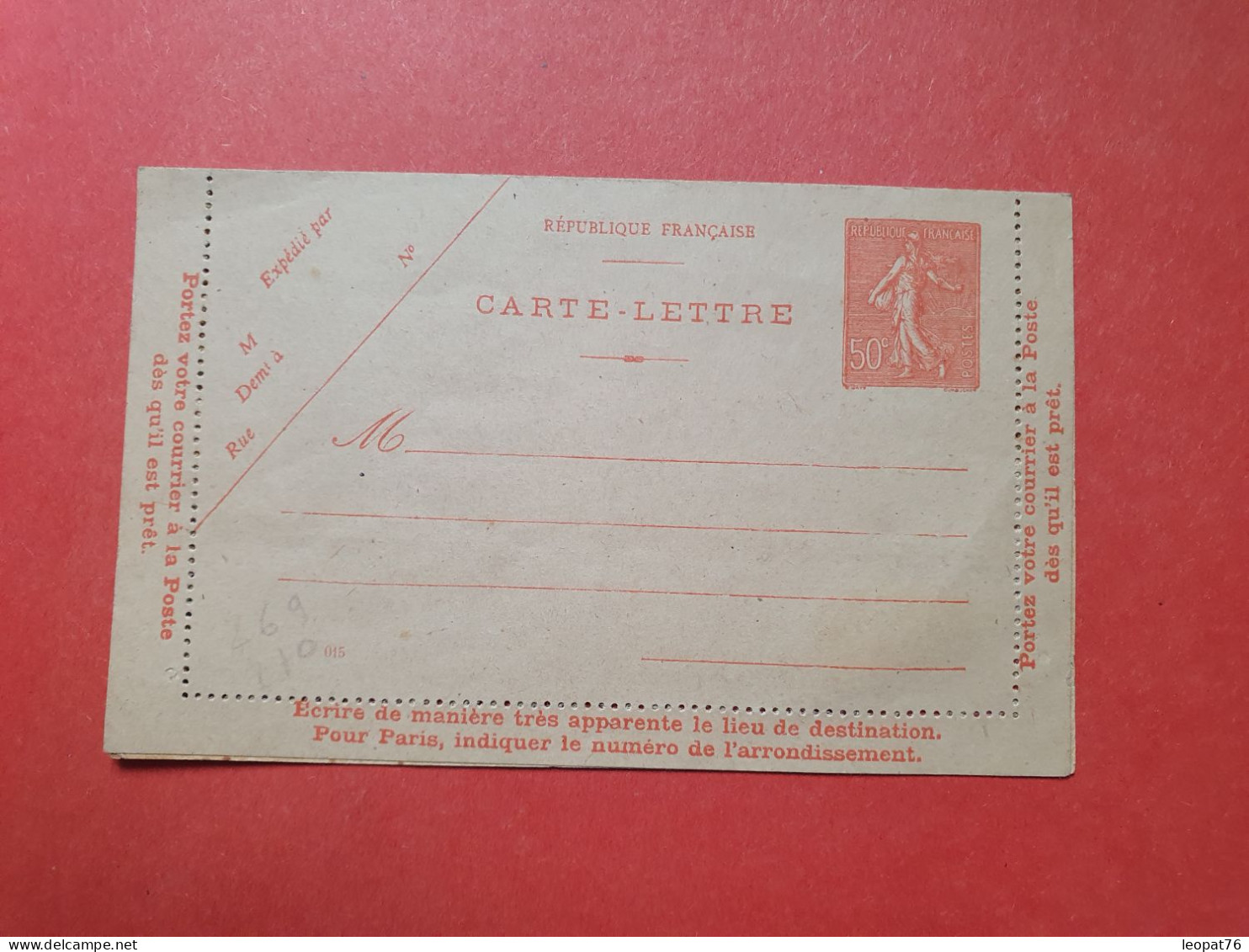 Entier Postal Type Semeuse Non Circulé - Réf 3079 - Cartes-lettres