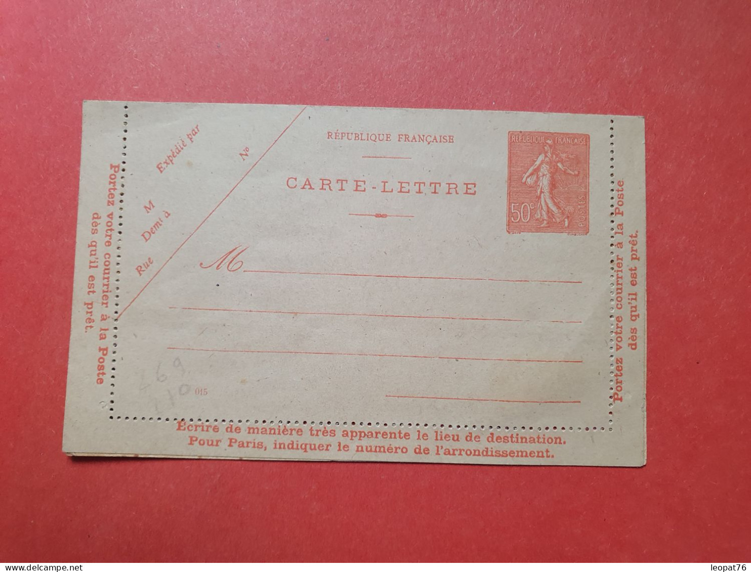Entier Postal Type Semeuse Non Circulé - Réf 3079 - Cartoline-lettere