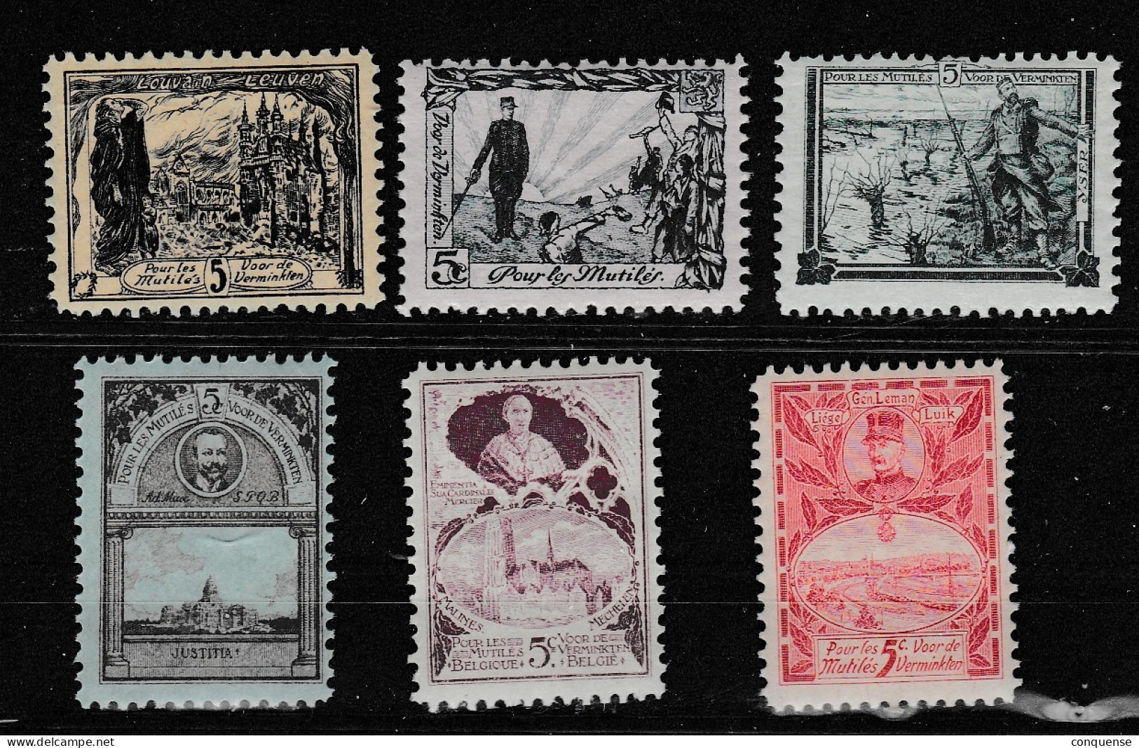 BELGICA  LOTE  DE  6   SELLOS  **  MNH  1915  ESCANEADOS  POR  DETRAS - Collections