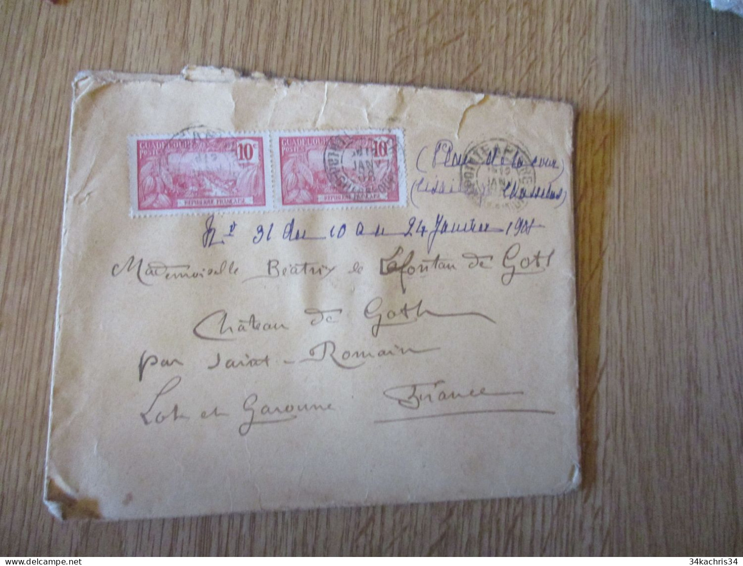 F5 Lettre Guadeloupe Pointe à Pitre Pour St Romain Lot 1906 2 TP Anciens - Storia Postale