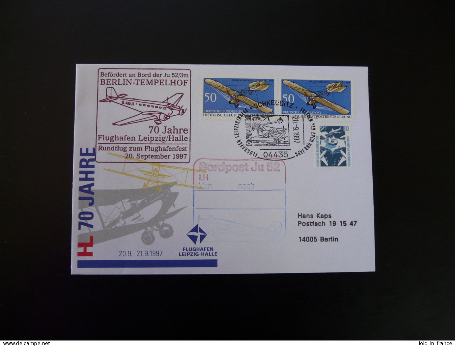 Vol Special Flight 70 Jahre Leipzig Airport Cover Flown On Junkers JU52 Lufthansa 1997 - Briefe U. Dokumente