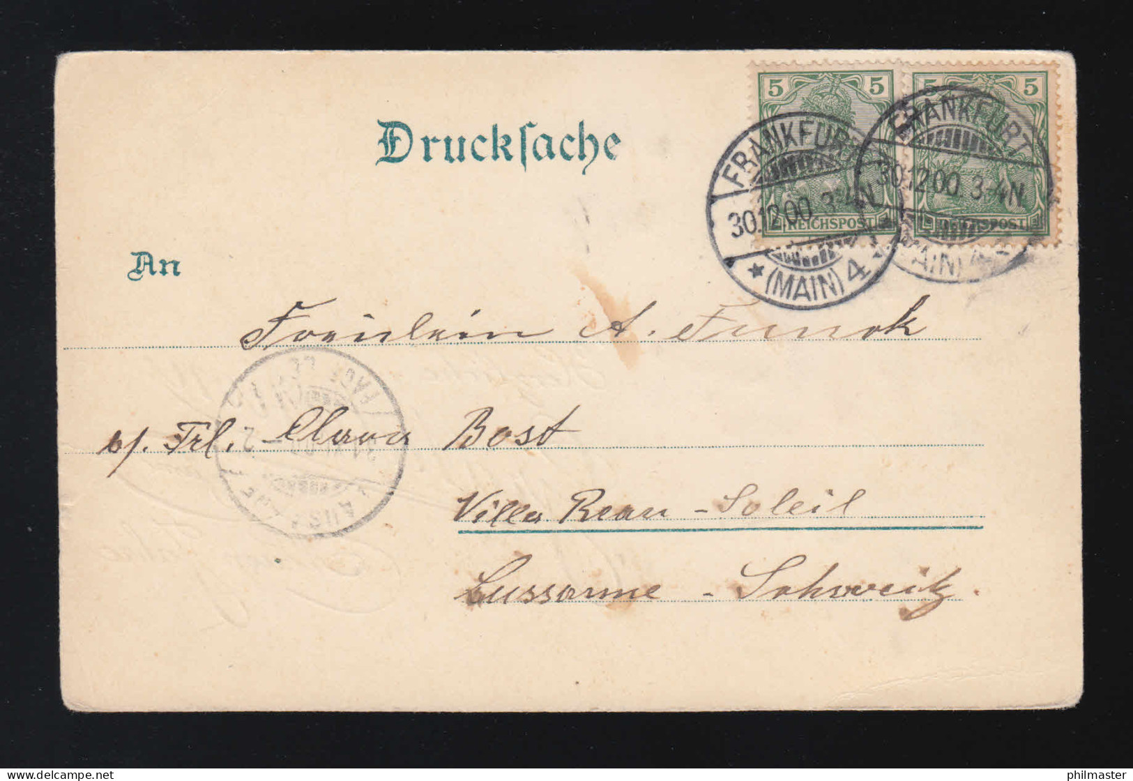 Herzliche Gratulation Zum Neuen Jahre Rosen,  Frankfurt/Lausanne 30.12.1900 - Contre La Lumière