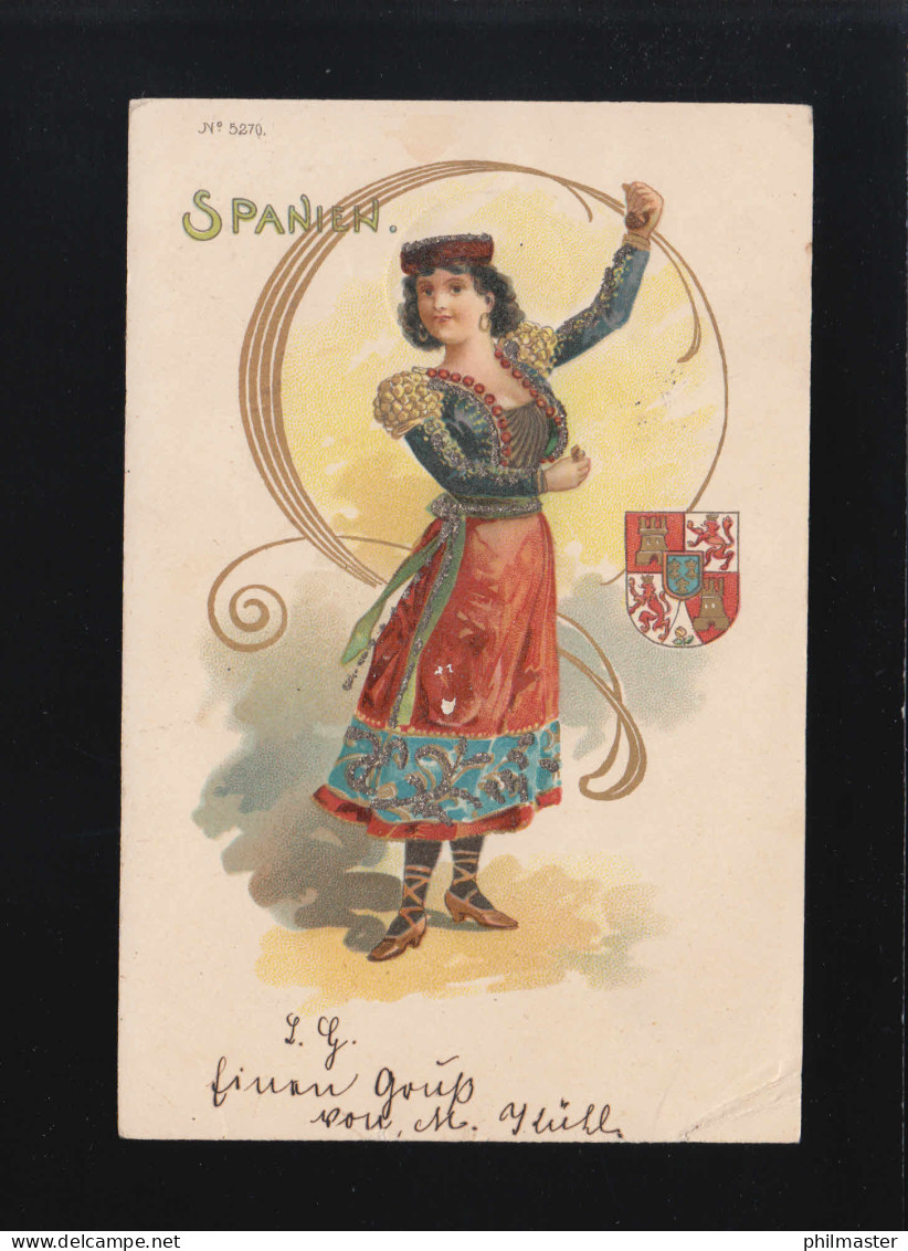 Spanien Frau In Tracht Bolero Kastagnetten Tänzerin Wappen, Itzehoe 8.8.1901 - Contre La Lumière