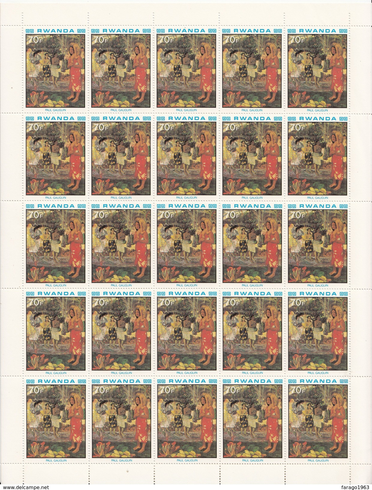 1980 Rwanda 70F Gauguin "Tahaitian Women" Painting Complete Sheet Of 25 MNH  SUPER CHEAP Not In Every Collection - Impresionismo