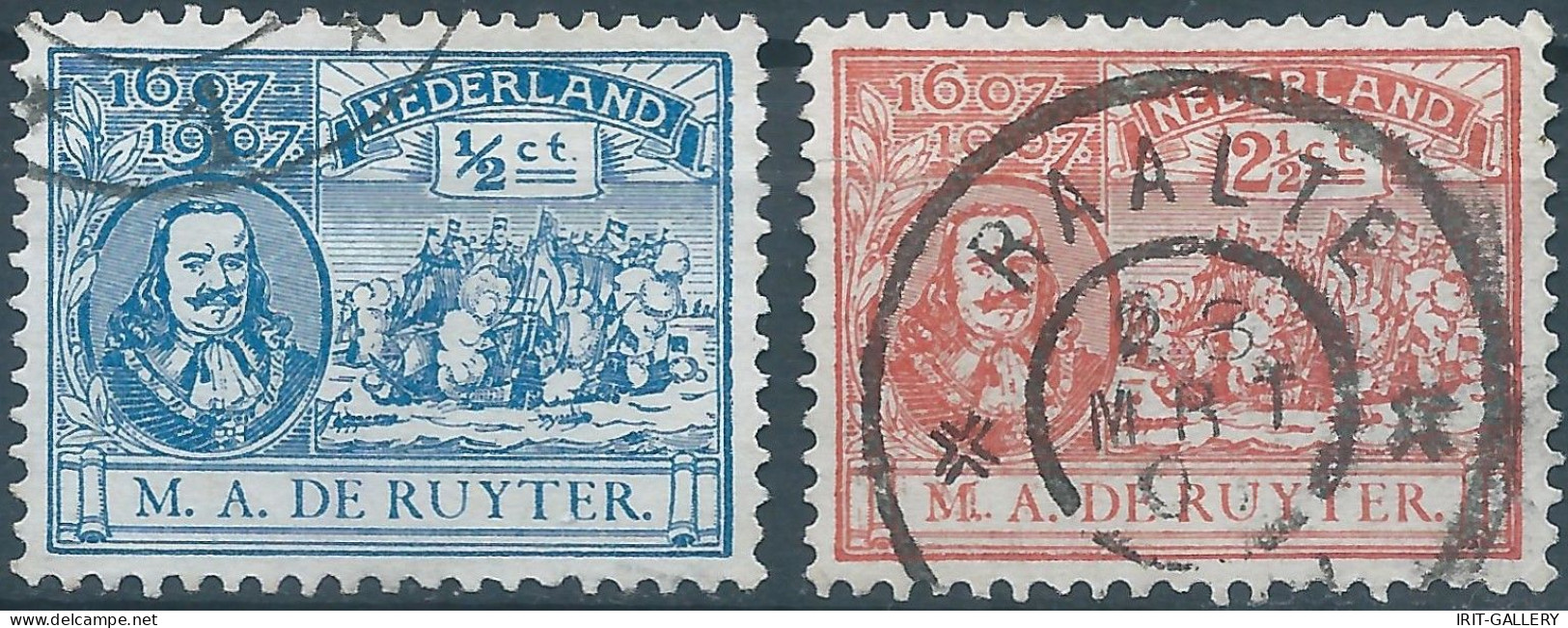 HOLLAND-NETHERLANDS-NEDERLAND,1907 The 300th Anniversary Of The Birth Of Admiral Michiel Adriaanszoon De Ruyter,½C & 2½C - Oblitérés