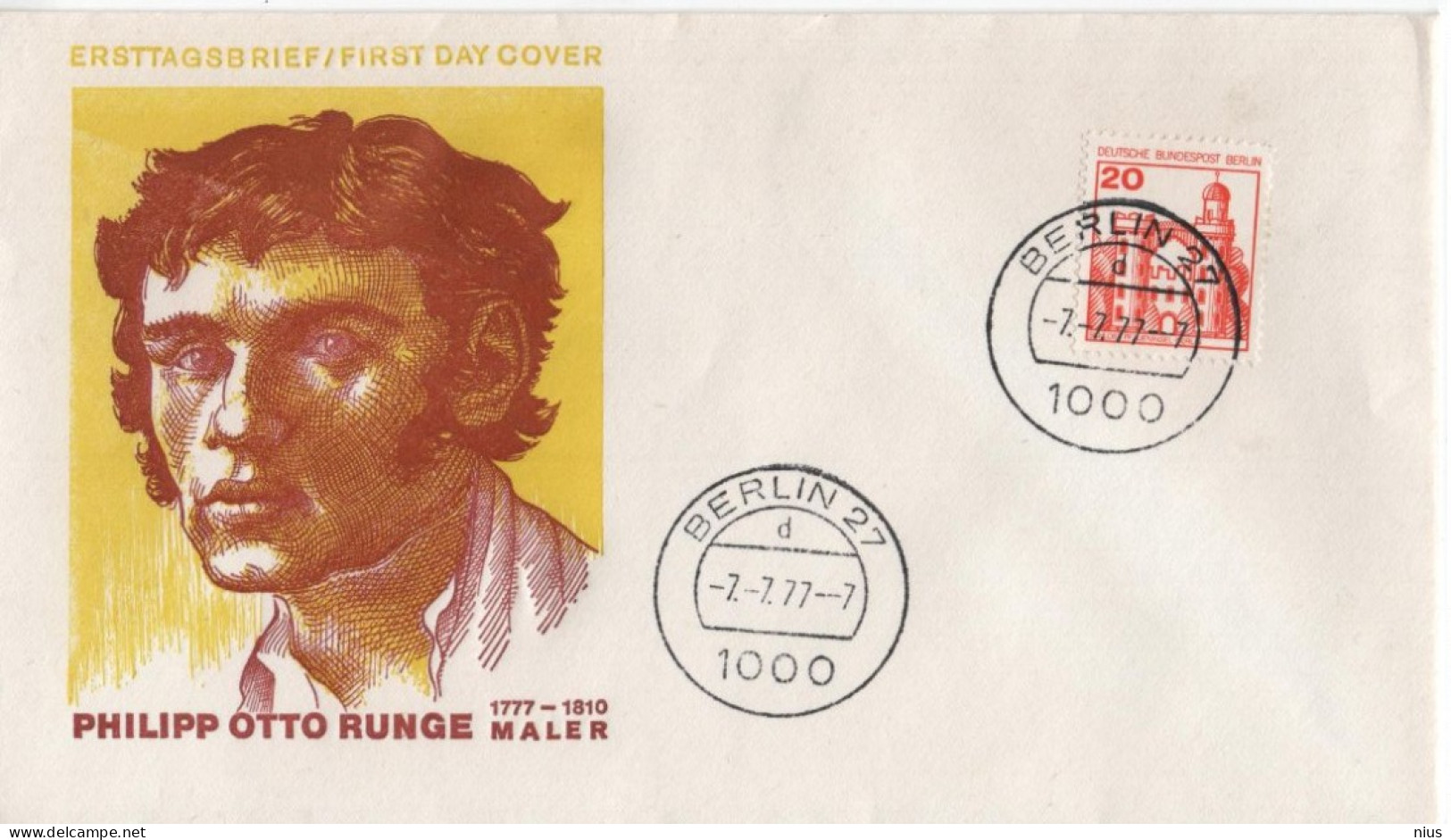 Germany Deutschland 1977 FDC Philipp Otto Runge, Painter Maler, Canceled In Berlin - 1971-1980