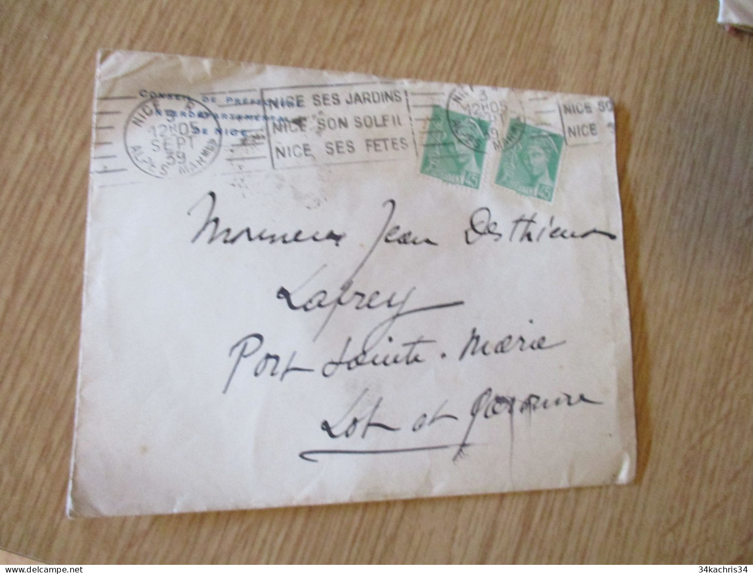 F5 Lettre France TP N° 414 Iris X 2 + Oblitération Mécanique Nice Ses Jardins Son Soleil Ses Fêtes 1939 - Cartas & Documentos