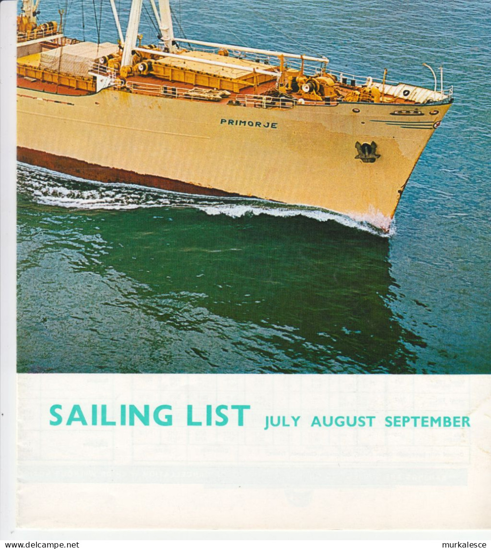 9279  --CROATIA  HRVATSKA   JUGOLINIJA    SAILING  LIST    1970 - Sonstige & Ohne Zuordnung