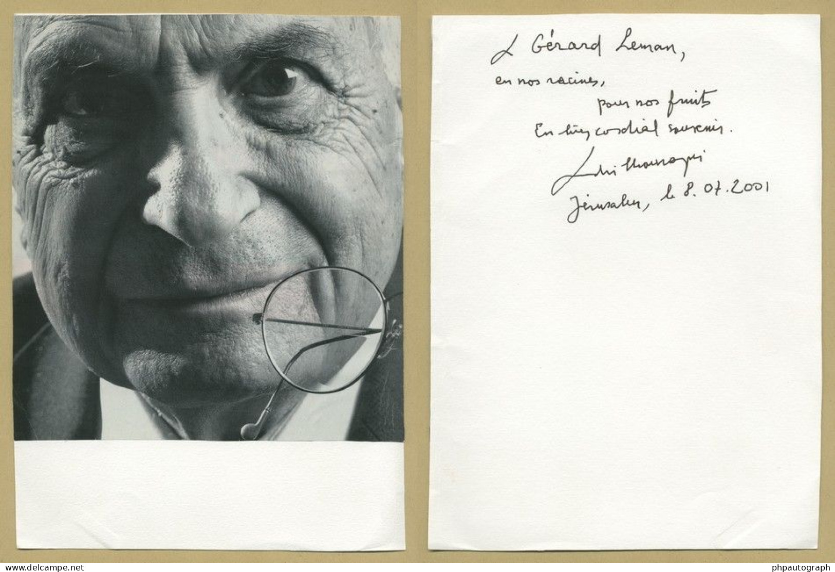 André Chouraqui (1917-2007) - Penseur Israélien - Carte Dédicacée + Photo - 2001 - Writers