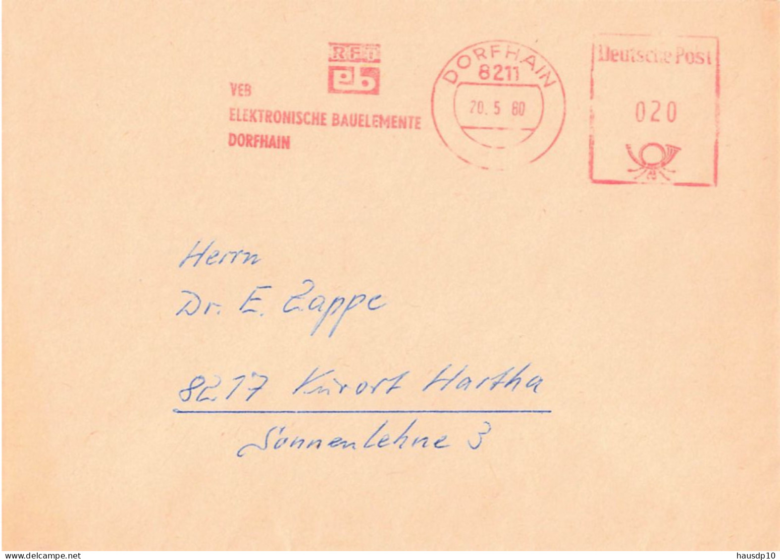 DDR Brief AFS VEB Elektronische Bauelemente Dorfhain 1980 - Machines à Affranchir (EMA)
