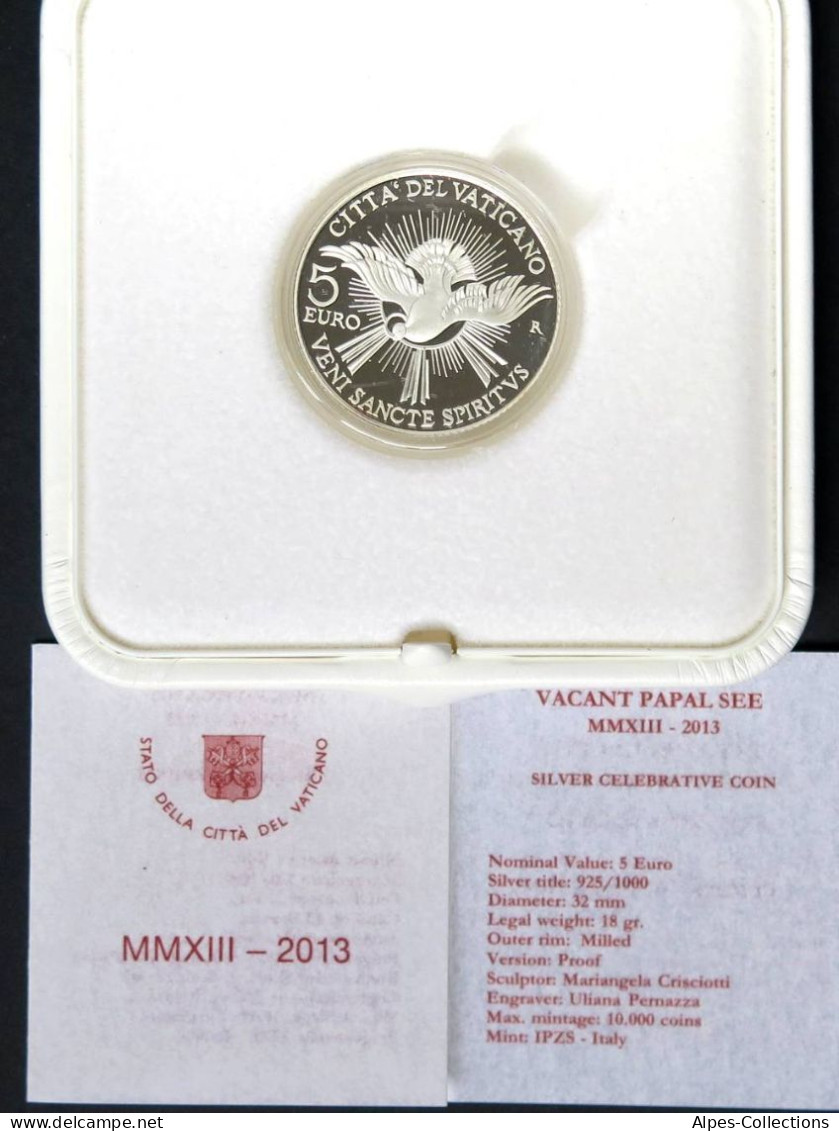 VAX00513.1 - COFFRET BE VATICAN - 5 Euros - 2013 - Siège Vacant - Argent - Vatican