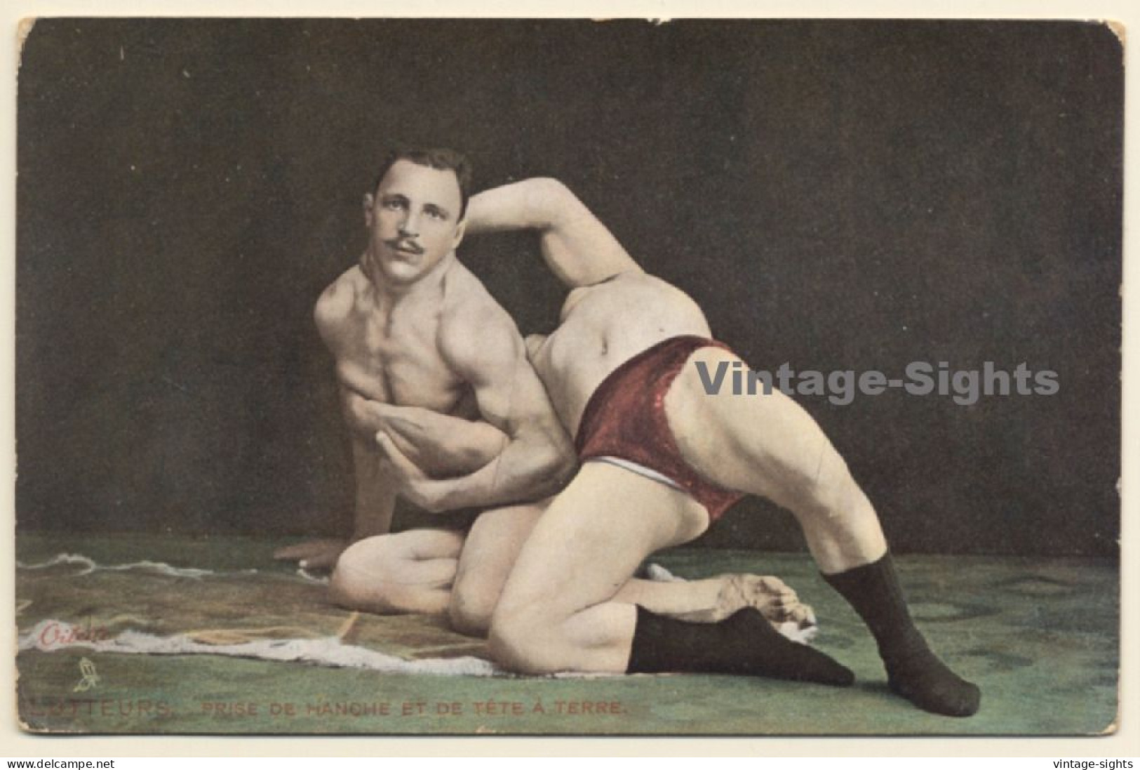 2 Muscular Wrestlers On The Mat / Lutteurs (Vintage PC ~1910s/1920s) - Wrestling