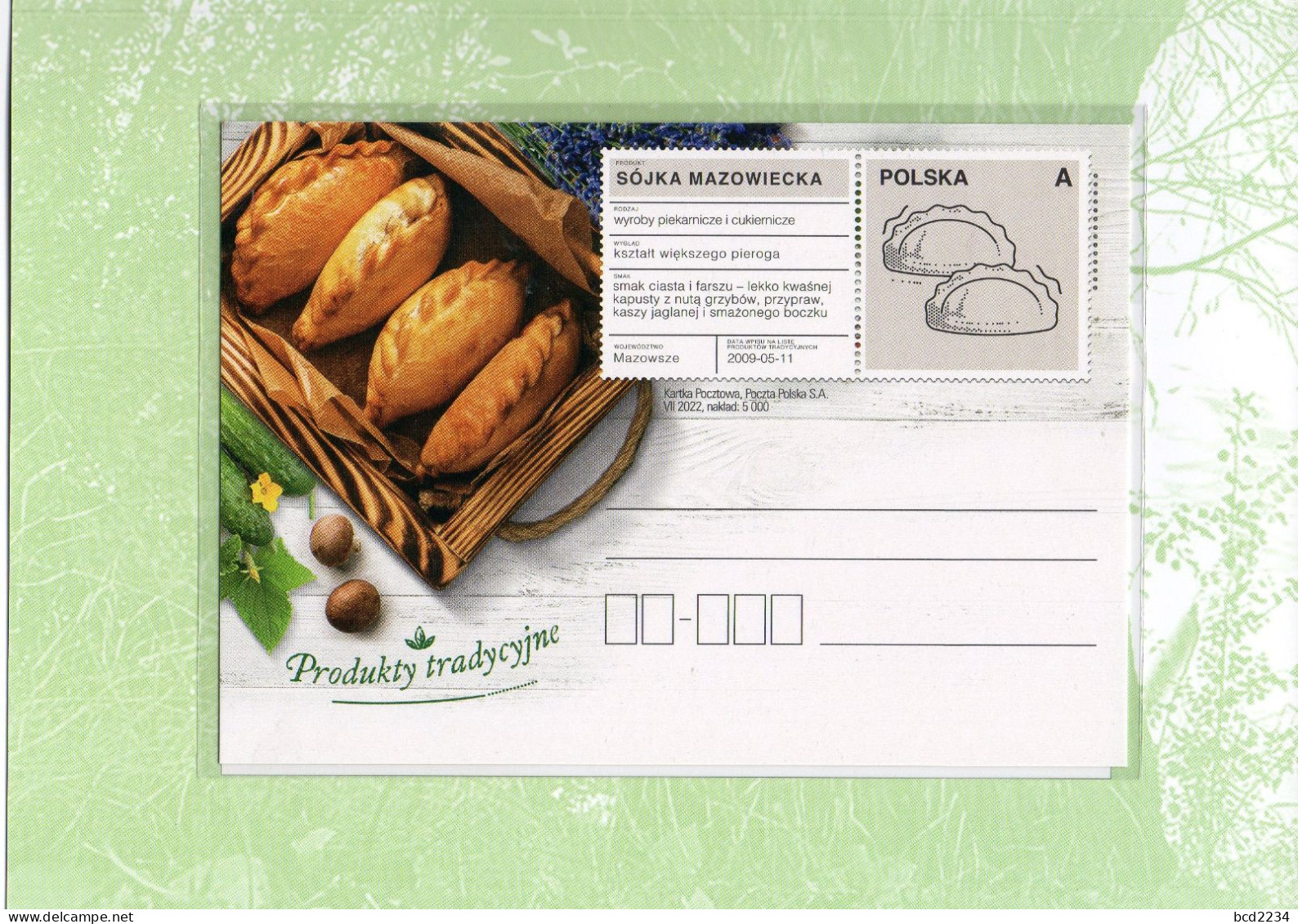 POLAND 2022 POLISH POST OFFICE LIMITED EDITION FOLDER: POLISH TRADITIONAL FOOD PRODUCTS SOJKA MAZOWIECKA BAKED DUMPLING - Cartas & Documentos