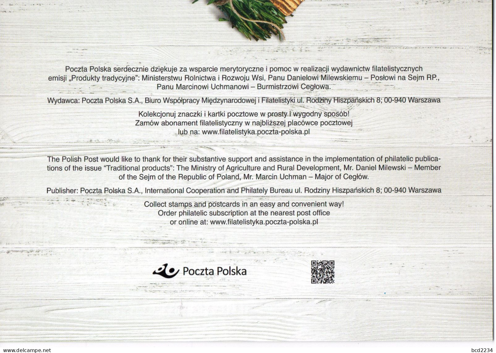 POLAND 2022 POLISH POST OFFICE LIMITED EDITION FOLDER: POLISH TRADITIONAL FOOD PRODUCTS SOJKA MAZOWIECKA BAKED DUMPLING - Lettres & Documents