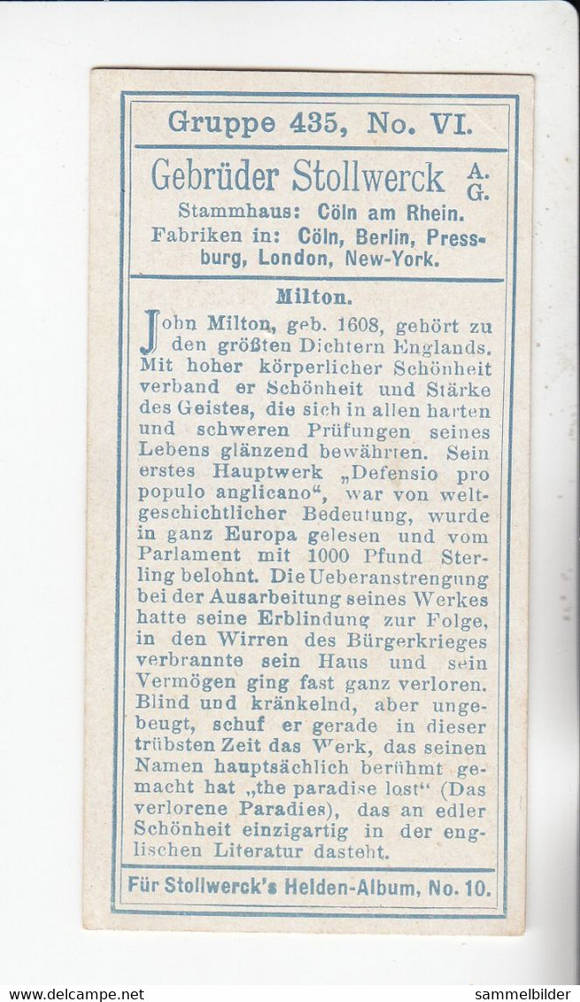 Stollwerck Album No 10 Berühmte Engländer  Milton  Gruppe 435 #6 Von 1908 - Stollwerck