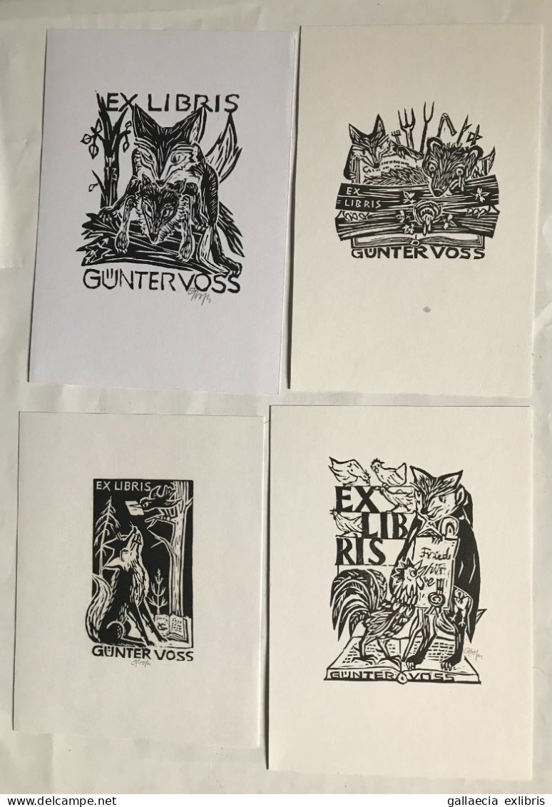 Lot Avec 14 Ex-libris & P.F. Günter Voss. Renard Bateau. Lot With 14 Ex-libris & P.F. Günter Voss. Fox Ship - Exlibris