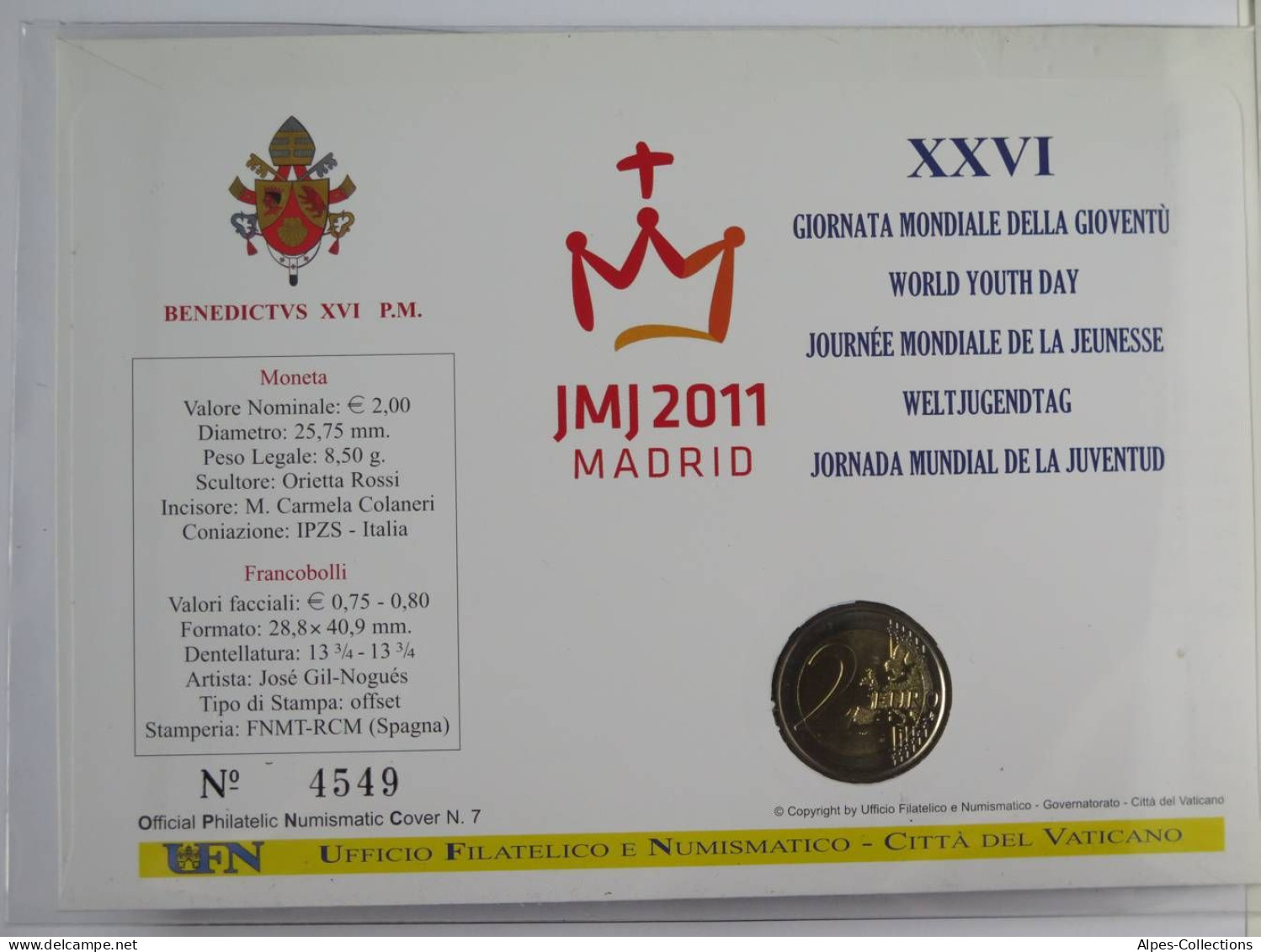 VA20011.2 - NUMISCOVER VATICAN - 2011 - 2€ Comm 26è Journées Mondiales Jeunesse - Vatican