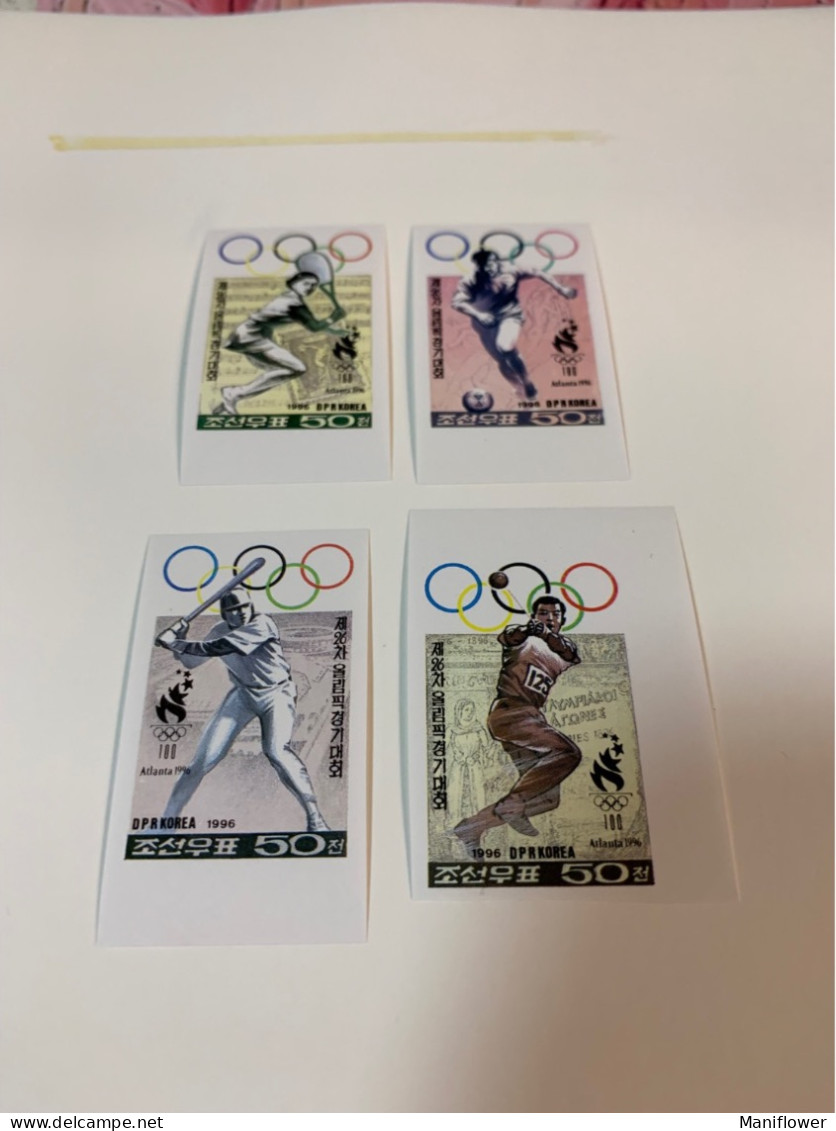 Korea Stamp MNH 26th Olympic Games Tennis Imperf Baseball Throw Football Sports 1996 - Korea (Nord-)